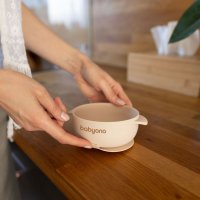 Bol din silicon cu ventuza si capac Babyono Bej - 2