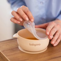 Bol din silicon cu ventuza si capac Babyono Bej - 5