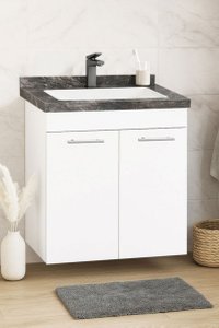 Set Baza si Lavoar 867, Suspendat, 60 cm, Alb si Antracit - 1