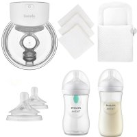 Pachet Qmini Confort Kit, cu Pompa de San Hands-Free, Scutece Muselina, Biberoane Philips Avent Anticolici si Paturica Catifea - 1