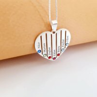 Lantisor Personalizat Inima Familiei cu 7 Nume si Cristale Swarovski - Argint 925 - 1