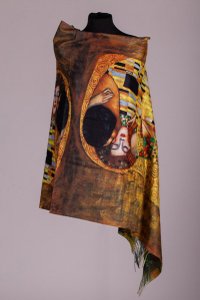 Esarfa din vascoza cu fir lurex inspirata de Sarutul lui Klimt - 1