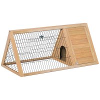 PawHut Grajd Triunghiular pentru Iepuri cu Tarc Exterior si Cuib Dublu, Dimensiuni 116L x 62,2l x 52,5H cm, Lemn Masiv de Pin | Aosom Romania - 1