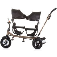 Tricicleta pentru copii gemeni Chipolino 2Play Obsidian Gold cu maner, control al directiei, sezut reversibil, suport pentru picioare, scaun confortabil cu husa moale, copertina XXL, si roti din cauciuc - 3