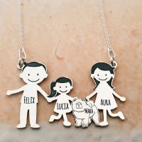 Pandantiv Familie cu Chow Chow - 4 Membri din Argint 925 - 1