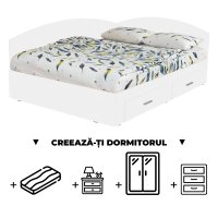 Creeaza-ti Dormitorul ALMA, alb, de la Pat Colt 140x200 cm, cu 2 sertare laterale pe role, adauga Saltea, Noptiere, Comoda, Dulap - 1