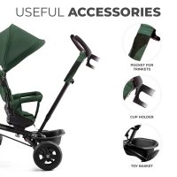 Tricicleta pentru copii Kinderkraft Aveo Mystic Green de la 9 luni, cu sezut rotativ, suport pentru picioare, maner cu control al directiei, gentuta si cos pentru accesorii - 3