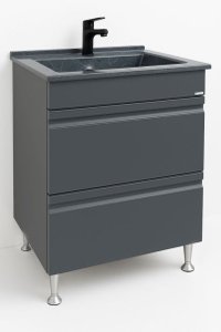 Set Baza front MDF si Lavoar granit seria 486, cu sertare, 60 cm, antracit - 1
