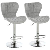 HOMCOM Set 2 Scaune de Bar Rotative cu Înălțime Reglabilă, Tetieră pentru Picioare și Spătar, 47x51,5x111,5 cm, Gri | Aosom Romania - 1