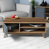 Masuta de cafea Ayla, finisaj walnut si albastru - 2