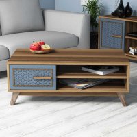 Masuta de cafea Ayla, finisaj walnut si albastru - 1