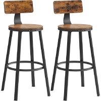 Set de 2 scaune de bar cu spatar VASAGLE, maro rustic si negru, 54 x 54 x 99 cm - 1
