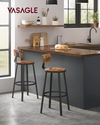 Set de 2 scaune de bar cu spatar VASAGLE, maro rustic si negru, 54 x 54 x 99 cm - 3