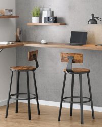Set de 2 scaune de bar cu spatar VASAGLE, maro rustic si negru, 54 x 54 x 99 cm - 5