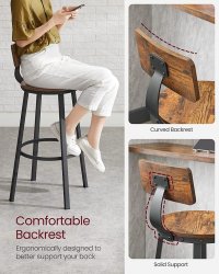 Set de 2 scaune de bar cu spatar VASAGLE, maro rustic si negru, 54 x 54 x 99 cm - 6