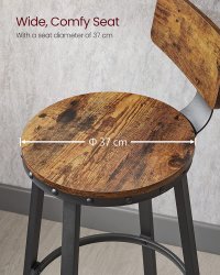Set de 2 scaune de bar cu spatar VASAGLE, maro rustic si negru, 54 x 54 x 99 cm - 7