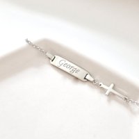 Bratara bebe - Placuta cu nume - Simbol cruciulita si lantisor - Argint 925 Rodiat - 1