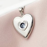Medalion inima cu poze in interior - Blue Shimmer - Argint 925 Rodiat - Cristale Zirconia - 1