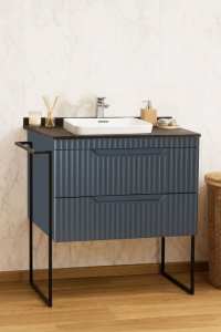 Baza Frontala MDF si Lavoar Seria 633, 80 cm, Antracit, Cu Sertare si Cadru Metalic - 1