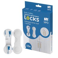 Set de 10 Blocatori de Siguranta pentru Copii Sipo, cu Adeziv 3M, Fara Urme, pentru Dulapuri si Sertare - 1