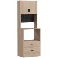 HOMCOM Mobilier pentru Cuptor cu Microunde - Bufet cu 2 Sertare, 2 Uși, Blat de Lucru si Poliță Reglabilă, Lemn Natural | Aosom Romania - 1