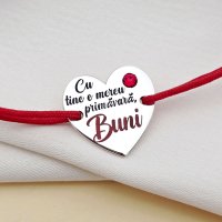 Bratara Inima Primavara Mea Buni - Argint 925 cu Cristal Swarovski si Snur Reglabil - 1