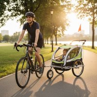 Remorca de bicicleta pentru transport copii, 2 locuri, sigura si confortabila, capacitate 40 kg - 2