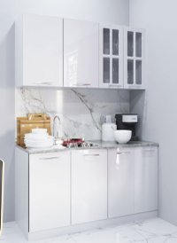 Set de Bucatarie IRIS 140 cm cu 4 Corpuri, Blat Termorezistent, Fronturi MDF Albe - 1