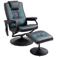 Fotoliu de Masaj Electric HOMCOM Pivotant cu Suport pentru Picioare, Negru, Imitatie de Piele - 1