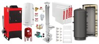 Pachet Centrala pe combustibil solid Fiama D2-25 Putere 29 kW, cu Ventilator si Automatizare, Puffer 800 litri, Cos inox, Radiatoare Otel, Boiler Termoelectric, Pompa, Vas Expansiune si Fitinguri - 1