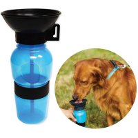 Sticla de apa portabila Aqua Dog pentru caini cu bol integrat, albastra - 1