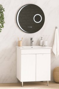 Set Baza front MDF cu Lavoar si Oglinda cu iluminare LED, seria 033, montat, 60 cm, alb - 1