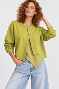 Bluza dama asimetrica verde olive cu nasturi decorativi - 1