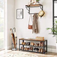 Bancheta de Depozitare Vasagle, 100x30x45cm, Maro Rustic si Negru - 2