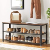 Bancheta de Depozitare Vasagle, 100x30x45cm, Maro Rustic si Negru - 4