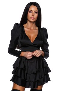 Rochie cu volane NEGRU - 1