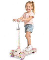 Trotineta pliabila pentru copii Nichiduta Rainbow Rider Pink, cu functii muzicale si lumini LED, ghidon reglabil, manere ergonomice, frana pe roata din spate, dimensiune 60 x 84 cm - 1
