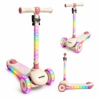 Trotineta pliabila pentru copii Nichiduta Rainbow Rider Pink, cu functii muzicale si lumini LED, ghidon reglabil, manere ergonomice, frana pe roata din spate, dimensiune 60 x 84 cm - 2