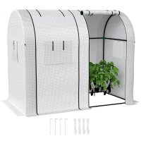 Seră de grădină Outsunny 1,8 m² pentru roșii cu 2 uși și 4 feronerie cu fermoar, acoperiș PE 135 g/m² alb | Aosom Romania - 1