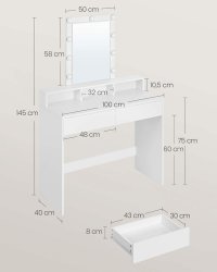 Masa de toaleta, Vasagle, Alb, 100x40x145 cm - 6
