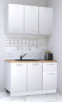 Set de Bucatarie GERMANIA 120 cm, 4 Corpuri, 1 Sertar, Blat Gros Alb - 1