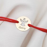 Bratara personalizata - Banut 10 mm - Inger pazitor decupat cu aripi deschise - Aur Galben 14 K - Snur reglabil - 1