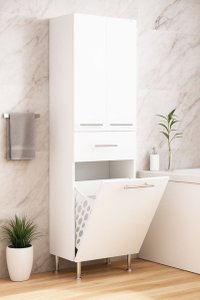Dulap de Baie 015, Front MDF cu 3 Usi si 1 Sertar, Alb, Dimensiuni 50x36.5x166 cm - 1