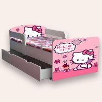 Pat pentru copii Hello Kitty cu manere si sertar, 130x60 cm, pentru varsta 2-6 ani - 2
