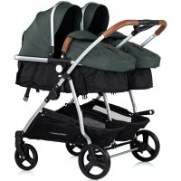 Carucior gemeni Chipolino Duo Smart 3 in 1 basil, Cadru aluminiu, pliere compacta, Suspensii si frana, Spartar reglabil, accesorii incluse - 1