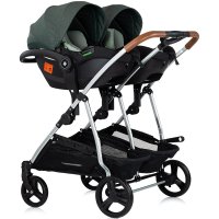 Carucior gemeni Chipolino Duo Smart 3 in 1 basil, Cadru aluminiu, pliere compacta, Suspensii si frana, Spartar reglabil, accesorii incluse - 2