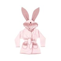 Halat de baie MimiNu Royal Powder Pink, cu gluga cu urechi si volanase, 6-24 luni - 1