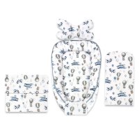 Set Multifunctional Cosulet pentru Bebeluși MimiNu, Baby Cocoon 75x55 cm, Bumbac Oeko-Tex, Cu Paturica și Perna Butterfly, Blue Plane - 1