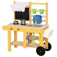AIYAPLAY bucatarie de jucarie din lemn pentru copii, galbena, cu 15 accesorii - 1