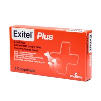 EXITEL Plus 50/144/150mg pentru deparazitare interna caini XS-M, 8 comprimate cu aroma de porc - 1